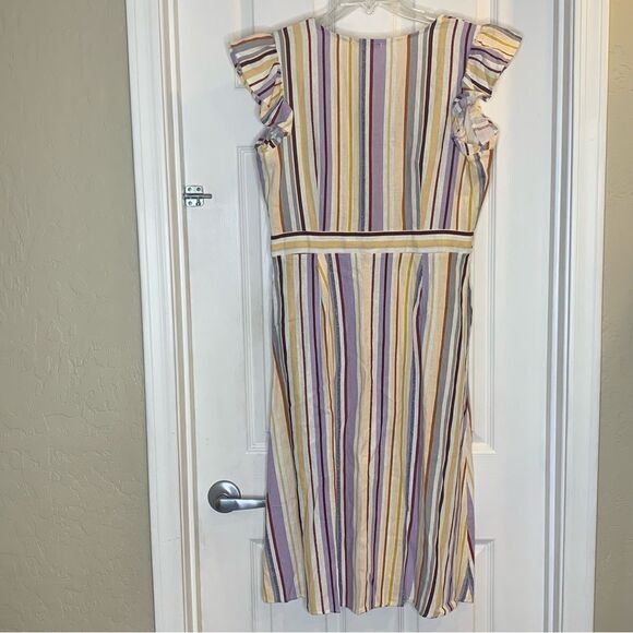 Evolutionary Linen Dress Striped Ruffle Size Large - Picture 9 of 10